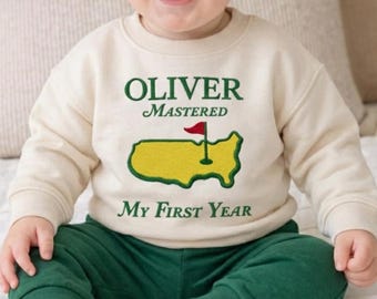 Embroidered Personalized Mastered 1st Birthday Sweatshirt: Golf Baby Crewneck, Cake Smash Outfit