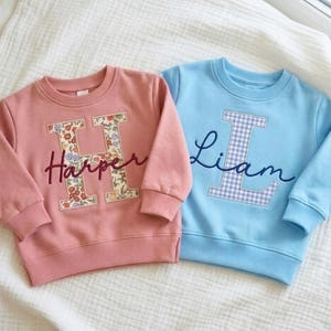 Personalized Name Applique Embroidery Toddler Sweatshirt, Custom Kids Sweater, Personalized Gift, Baby Keepsake