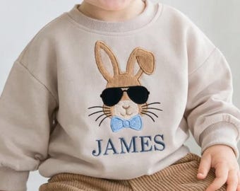 Bluza z haftowanym imieniem dla malucha z króliczkiem, okrągły dekolt z motywem wielkanocnym dla chłopca, prezent wielkanocny dla dziecka