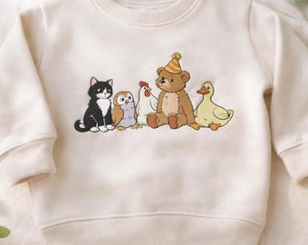 Embroidered Little Bear Sweatshirt, Animal Lover Toddler Crewneck, Animated TV Show Shirt