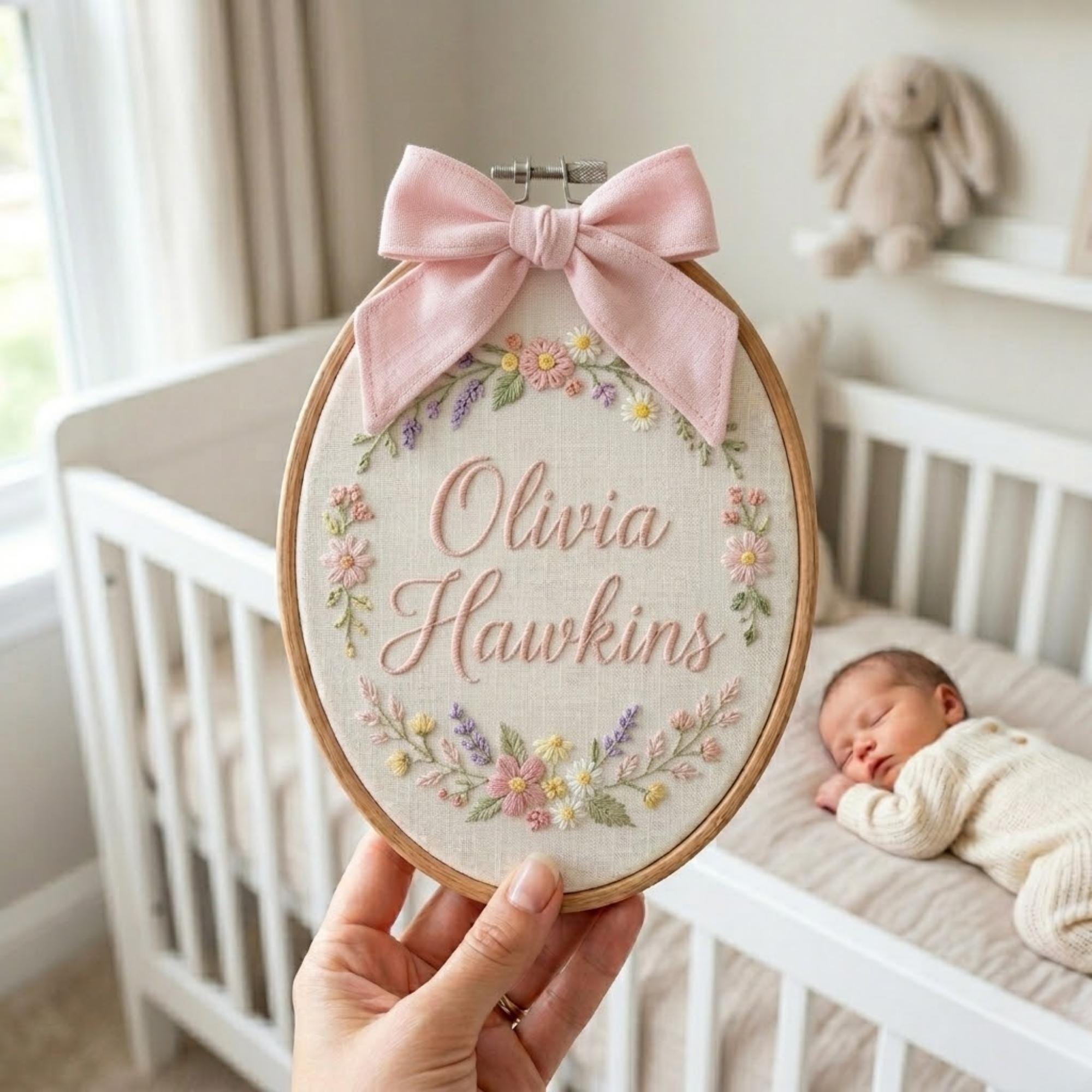 Embroidered Baby Name Signs, Baby Shower Embroidered Hoop, Personalized ...