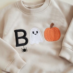 BOO Toddler Halloween Sweatshirt, Embroidered Ghost Pumpkin Spider Pullover, Baby Fall Outfit, Soft Custom Fall Kids Sweatshirt
