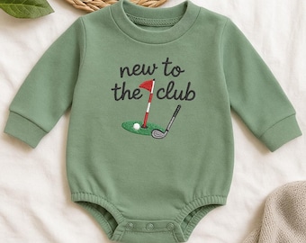 New to the Club Baby Romper, Golf Embroidered Infant Outfit, Funny Baby Shower Gift for Golfer Parents, Spring or Winter Cotton Bodysuit