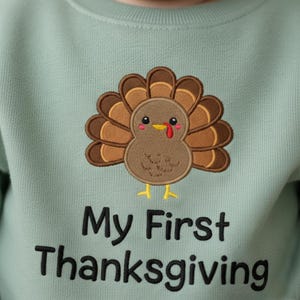 My First Thanksgiving Turkey Sweatshirt, Personalized Baby’s First Turkey Day Pullover, baby girl thanksgiving, turkey embroidery sweatshirt