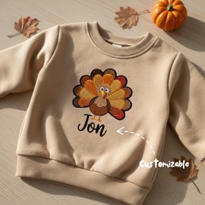 Custom Name Turkey Thanksgiving Sweatshirt – Personalized Baby & Toddler Pullover for First Turkey Day