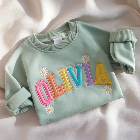 Embroidered Girly Custom Toddler Crewneck Sweatshirt, Custom Baby Girl Name, Gift for Kids