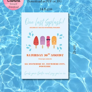 End of Summer pool party invitation DIGITAL