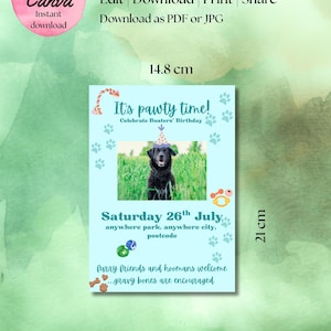 Dog birthday party invitation template DIGITAL