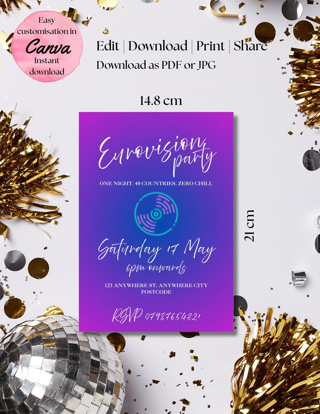 Invitation Song Eurovision Song Contest Watch Party Invitation DIGITAL - Etsy