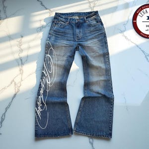 Vaqueros con estampado de letras para hombre / Pantalones vaqueros holgados de pierna ancha / Pantalones de calle retro clásicos / Pantalones casuales de estilo Harajuku