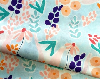 Becki Clark / Abstract Florals Bright Blue / Algodón y lino ligero