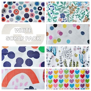 White fabric scrap pack | 100% cotton scraps | designer fabrics | scraps for quilting and sewing