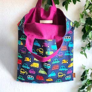 Cars, Buses and Trucks Library Bag | Fully Lined | Book Bag | Day Care Bag