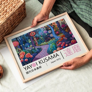 Poster Yayoi Kusama - Mondo fantastico, arte da parete Japandi incorniciata come stampa Yayoi Kusama, poster astratto Kusama, pronto da appendere