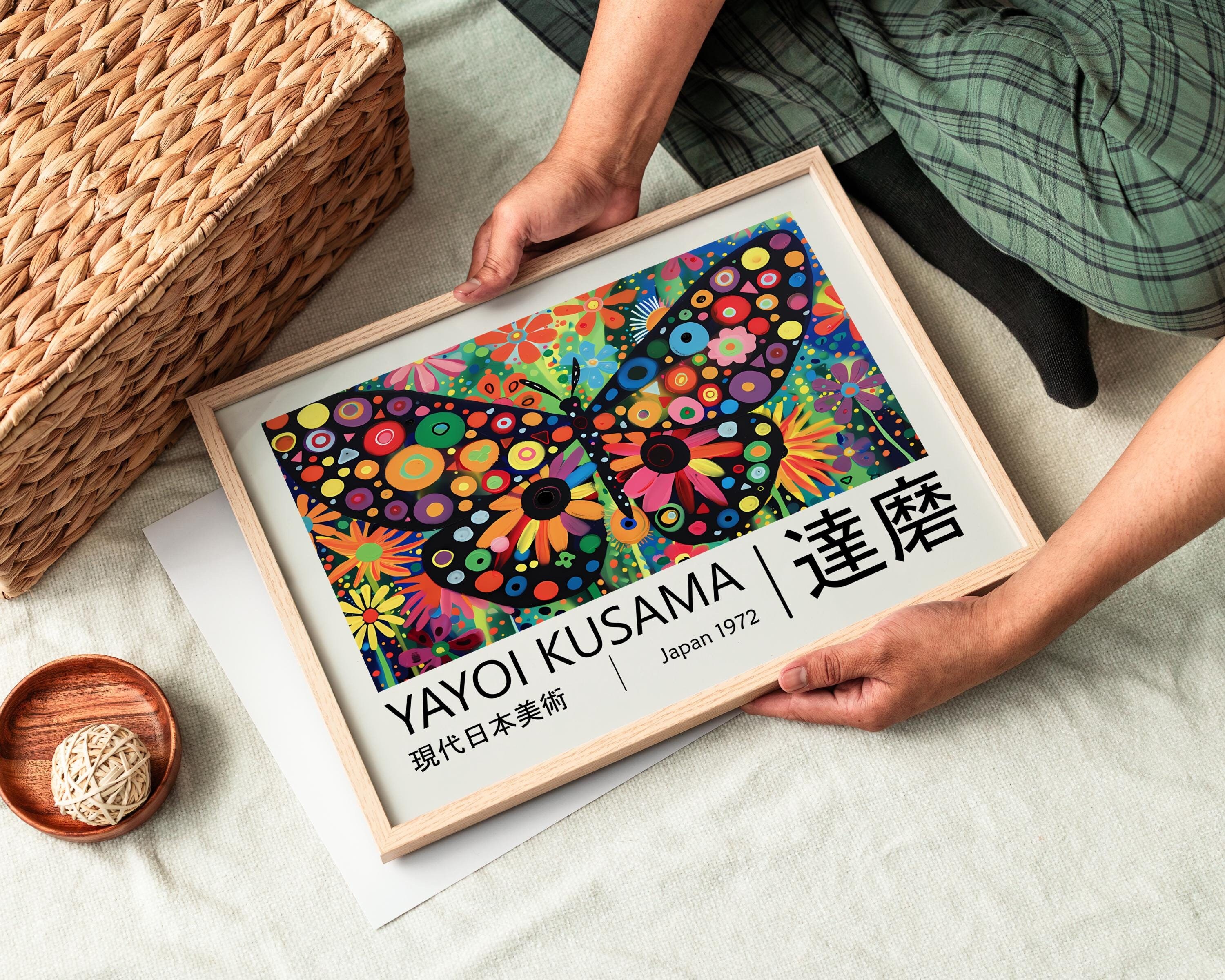 Yayoi Kusama Poster - Butterfly, Framed Japandi Wall Art as Yayoi