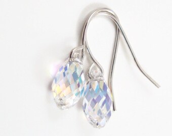 Clear AB Crystal Teardrop Earrings - Wedding Jewelry - Bridesmaid Jewelry