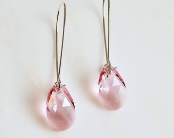 Pink crystal teardrop earrings - pink earrings - Swarovski crystal - wedding jewelry - bridesmaid earrings - pink jewelry