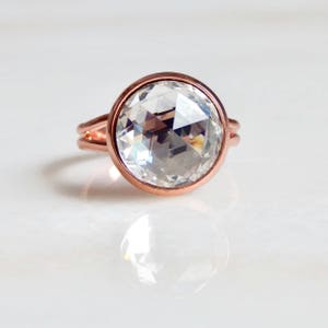 Clear crystal ring on rose gold - rose gold ring - rose gold jewelry -pink gold - clear crystal ring - Swarovski