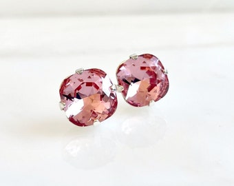 Pink Crystal Post Earring - Square Stone Earrings - created with SWAROVSKI® Crystals