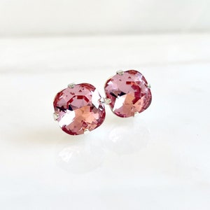 Pink Crystal Post Earring - Square Stone Earrings - created with SWAROVSKI® Crystals
