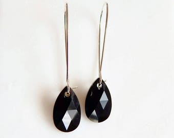 Jet black crystal teardrop earrings - black Swarovski earrings - crystal earrings - black earrings