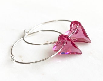 Pink Crystal Heart Hoop Earrings - Wild Heart