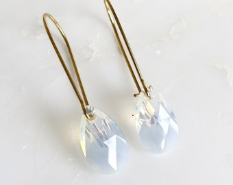 long white opal earrings - opal crystal earrings - Swarovski crystal
