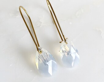 long white opal earrings - opal crystal earrings - Swarovski crystal