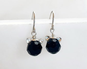 Black cat crystal earrings - cat charms - cat earrings - black crystal earrings