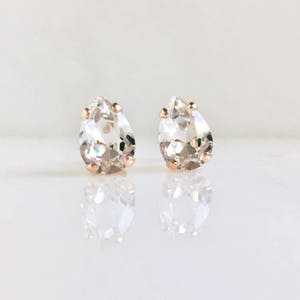 Rose gold earrings with clear Swarovski crystals - pear crystal studs - pear stone earrings - clear crystal earrings