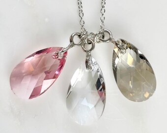 Crystal teardrop necklace your choice - pink crystal, silver crystal, clear crystal