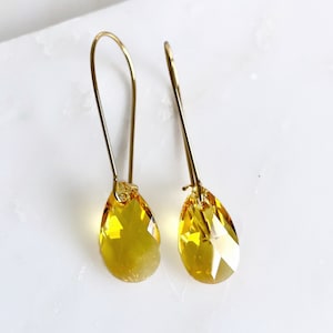long yellow topaz earrings - topaz crystal earrings - Swarovski crystal - yellow earrings