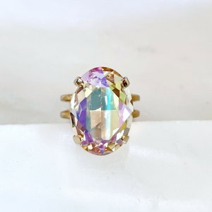 Iridescent crystal oval Ring - crystal ring - statement ring - Swarovski crystal - rainbow crystal