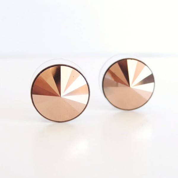 Rose gold pyramid stud earrings - rose gold stud earrings - Swarovski crystal - rose gold earrings - rose gold jewelry