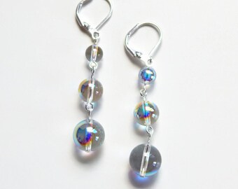 Rainbow iridescent bubble earrings made with Swarovski Crystals - crystal drop earrings - clear ab earrings - iridescent earrings