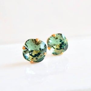 Erinite green crystal stud earrings - square stud earrings - Swarovski crystal - crystal earrings - crystal studs - green crystal