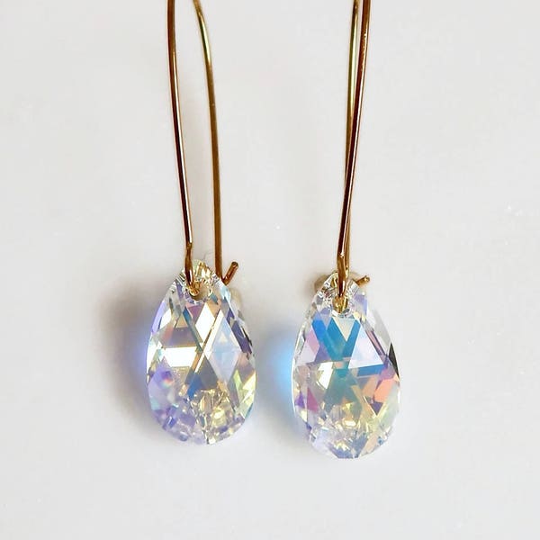 Iridescent crystal teardrop earrings - crystal earrings - Swarovski crystal - bridesmaid earrings - wedding jewelry - bridal earrings