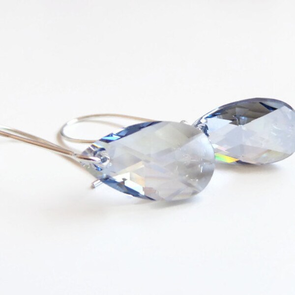 Custom Swarovski Crystal Reverse Teardrop Earrings (Blue) main image 0