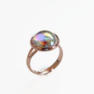 Crystal bubble ring on rose gold rose gold ring rose gold jewelry pink gold clear ab rainbow crystal iridescent crystal image 2