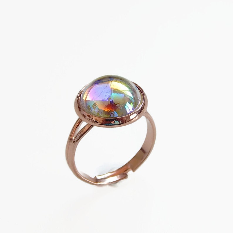 Crystal bubble ring on rose gold rose gold ring rose gold jewelry pink gold clear ab rainbow crystal iridescent crystal image 2