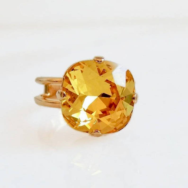 Citrine Yellow Crystal Ring Topaz Ring Swarovski Crystal Etsy