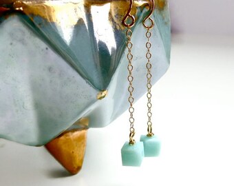 Mint Green Cube Earrings - made with SWAROVSKI® Crystals - mint earrings - light green earrings