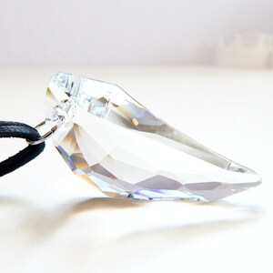 Pegasus wing crystal pendant on black leather necklace - unisex necklace
