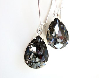 Black Diamond Crystal Drop Earrings - Crystal Night - Bridal Jewelry - designed with SWAROVSKI® Crystals