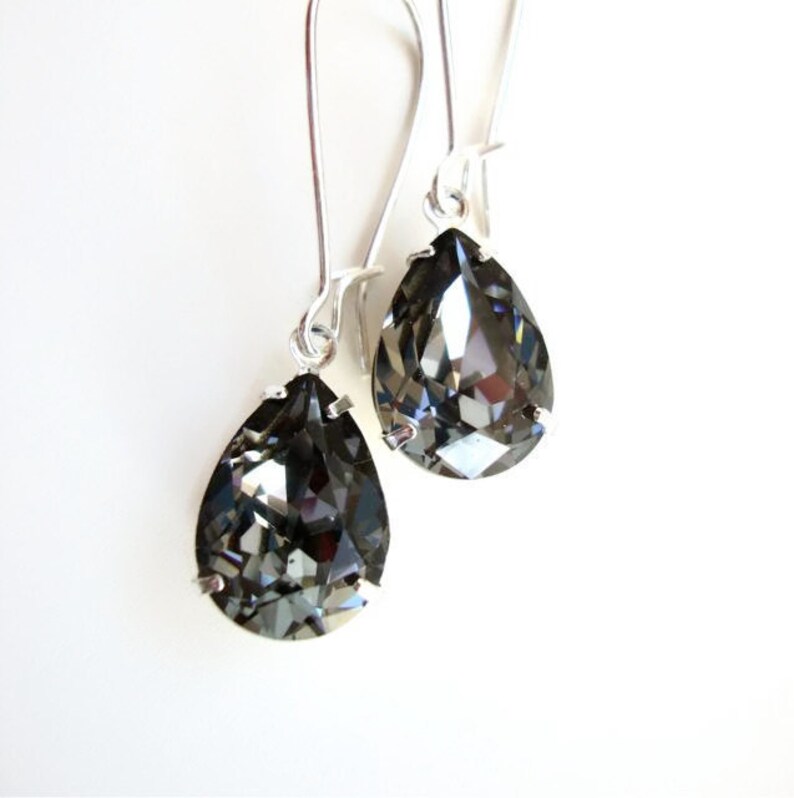 Black Diamond Crystal Drop Earrings Crystal Night Bridal Jewelry designed with SWAROVSKI® Crystals image 1