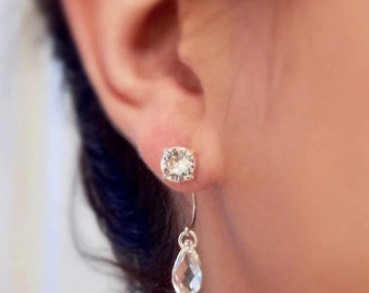 Clear crystal ear jacket earrings - clear earrings - diamond clear - Swarovski crystal - crystal earring - crystal ear jackets - two for one