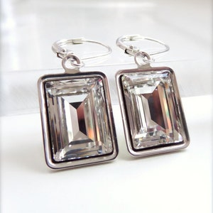 Clear crystal emerald cut earrings - Swarovski crystal - crystal earrings - clear crystal earrings - rectangle earrings - silver earrings