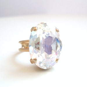 Moonlight Oval Crystal Cocktail Ring  - Crystal Ring - Moonlight Crystal