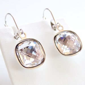 Clear crystal drop earrings - bridal earrings - bridesmaid Jewelry - clear earrings - square cut - Swarovski crystal