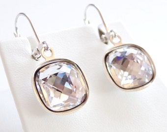 Clear crystal drop earrings - bridal earrings - bridesmaid Jewelry - clear earrings - square cut - Swarovski crystal